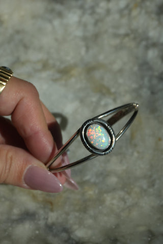Rainbow Stone - Sterling Opal Cuff Bracelet