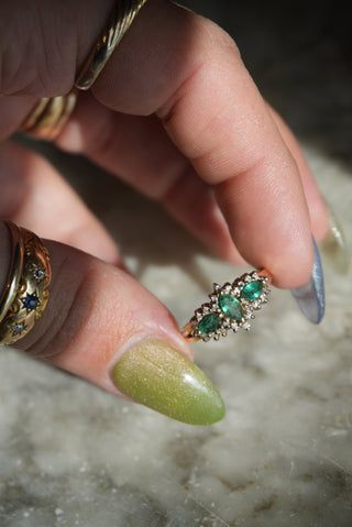 14K EMERALD CLUSTER RING
