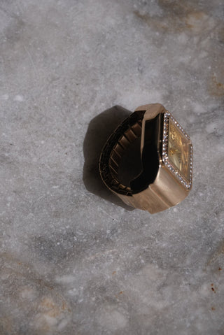 Clock It - Goldtone Stretch Watch Ring