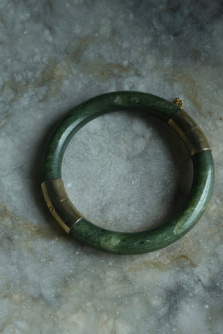 LIFE SAVER - JADE BANGLE WITH GOLD FILL HINGE