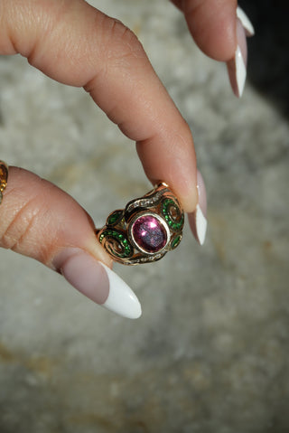 14K TOURMALINE & EMERALD RING