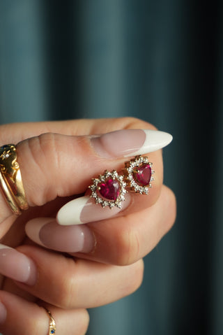 14K RUBY HEART STUDS