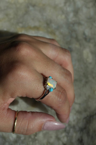 Opalescent - Sterling Opal and Turquoise Ring Size