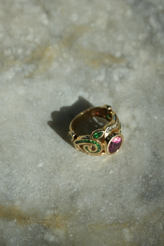 14K TOURMALINE & EMERALD RING