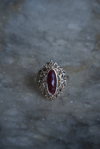 Princess Ruby - Sterling Ornate Ruby Ring Size 9.25