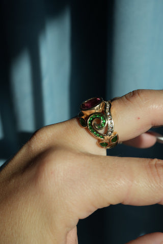 14K TOURMALINE & EMERALD RING