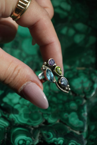 Gem Confetti - Sterling Bezeled Gemstone Ring Size 6