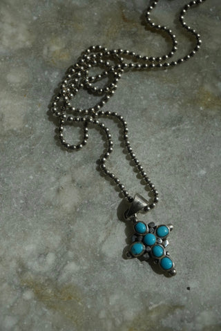 New Light - Sterling Turquoise Cabochon Cross Necklace