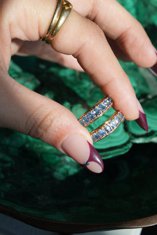 TANZANITE MOON HOOPS 14k