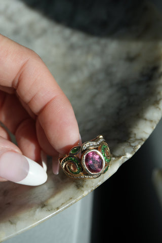 14K TOURMALINE & EMERALD RING