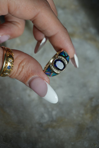 IOLITE & OPAL INLAY 14K RING