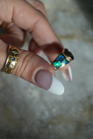 IOLITE & OPAL INLAY 14K RING