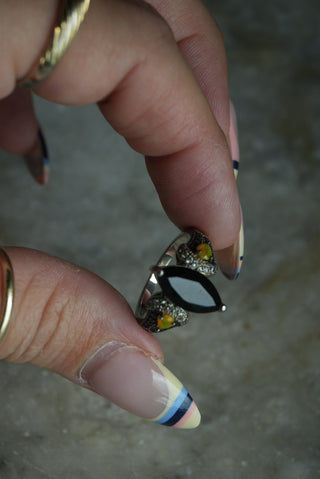 MIXED UP - STERLING SILVER BLACK OBSIDIAN & OPAL RING SZ 7