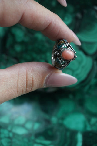 Enamel Romance - Sterling Enamel Cabochon Ring Size 6