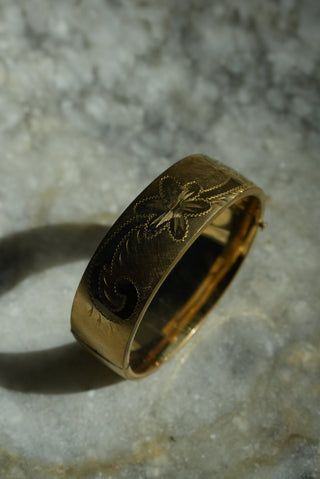 Golden Years - Gold Fill Etched Wide Bangle
