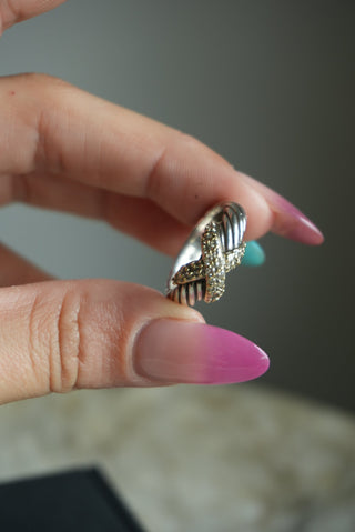 David Yurman Diamond X Collection Band Ring, Sterling Silver 18k Yellow Gold