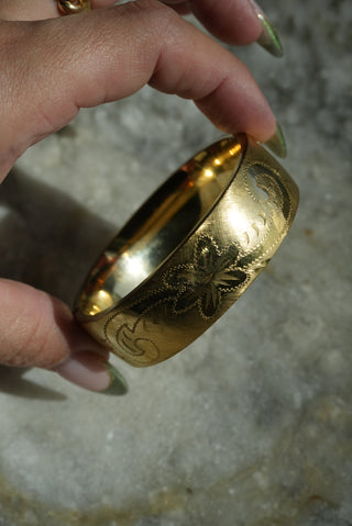 Golden Years - Gold Fill Etched Wide Bangle