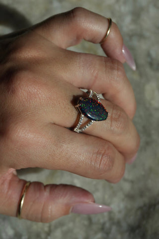 Fire and Ice - Sterling Opal Ring Size 8