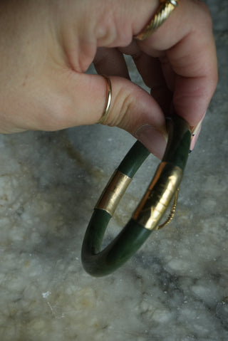 LIFE SAVER - JADE BANGLE WITH GOLD FILL HINGE
