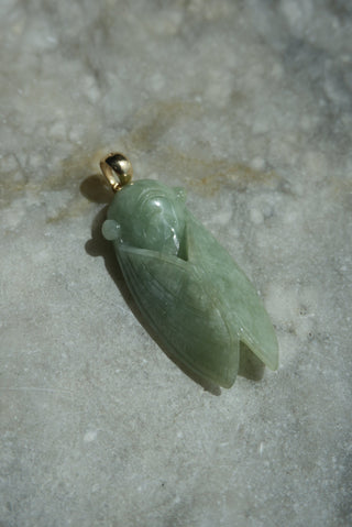 14K GIANT GREEN JADE MOTH PENDANT