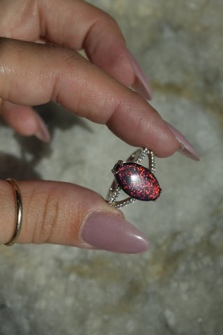 Fire and Ice - Sterling Opal Ring Size 8