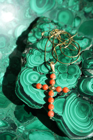 20INCH 14k CORAL BEADED CROSS