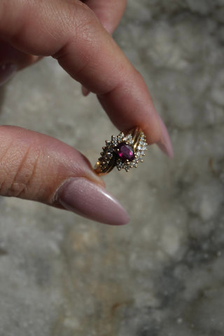 14k Diamond & Garnet Ring