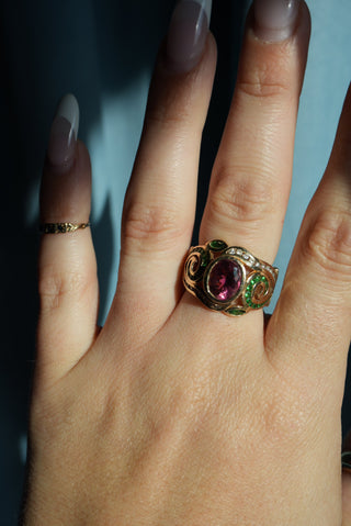 14K TOURMALINE & EMERALD RING