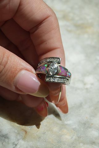 STERLING SILVER OPAL RING SZ 7.5