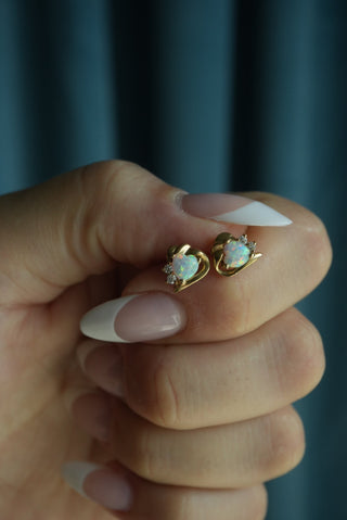 14K OPAL HEART STUDS