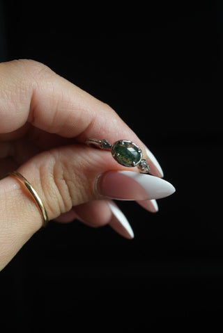 Moss Agate - Sterling Cabochon Ring Size 8