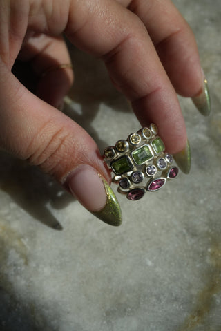 Effortless Stack - Sterling Gemstone Wide Band Size 7