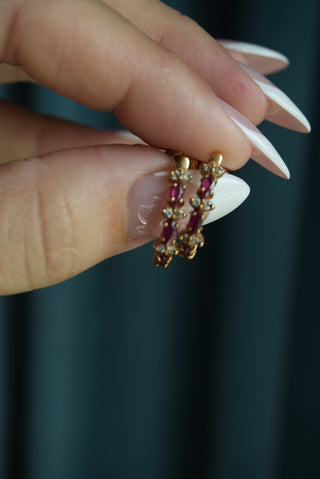 14K RUBY & DIAMOND HOOPS