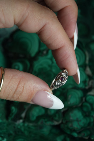 18K ANTIQUE WHITE GOLD & RUBY RING