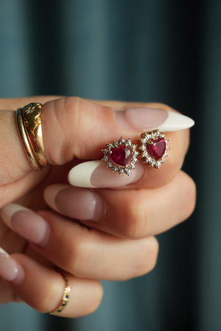14K RUBY HEART STUDS