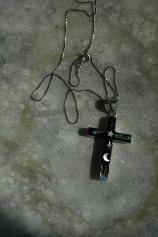 Interstellar - Sterling Gemstone Inlay Cross Necklace
