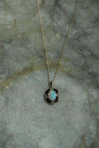 14K GARNET & OPAL NECKLACE