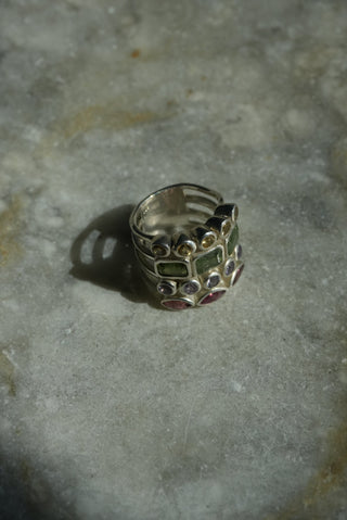 Effortless Stack - Sterling Gemstone Wide Band Size 7