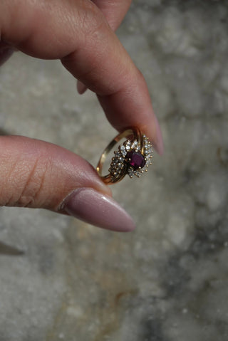 14k Diamond & Garnet Ring