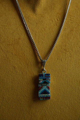 Totem Pole - Gemstone Inlay Sterling Necklace