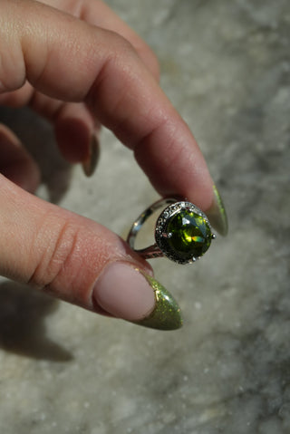 Evergreen - Sterling Gemstone Halo Ring Size 5.5