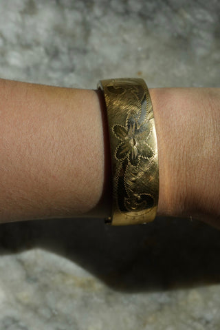 Golden Years - Gold Fill Etched Wide Bangle