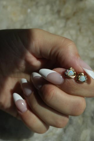 14K OPAL HEART STUDS