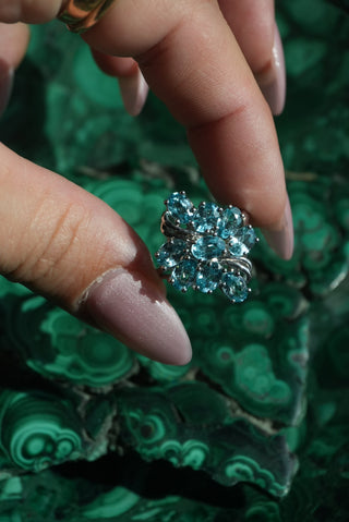 Blue Burst - Topaz Cluster Ring Size 8