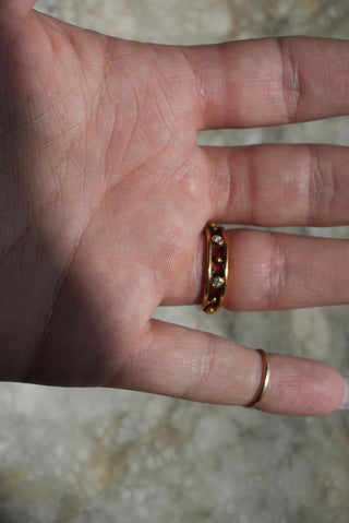 18k Red Vintage Enamel Band with Diamonds