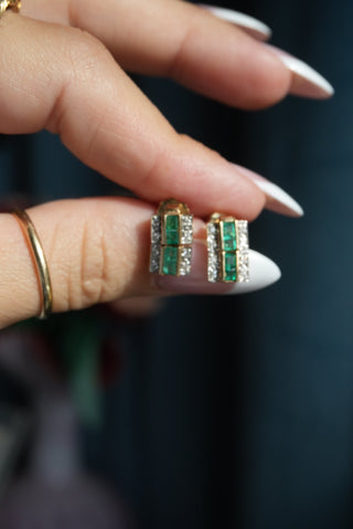 14k Emerald Row Earrings