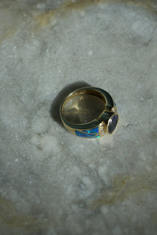 IOLITE & OPAL INLAY 14K RING