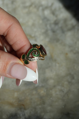 14K TOURMALINE & EMERALD RING