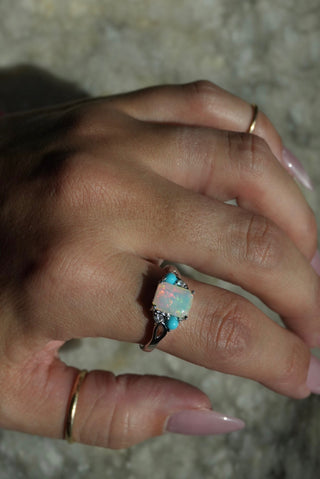 Opalescent - Sterling Opal and Turquoise Ring Size