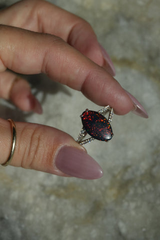 Fire and Ice - Sterling Opal Ring Size 8